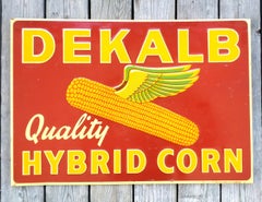 Mid-Century Embossed Dekalb Hybrid Corn Advertising Farm or Mercantile Sign
