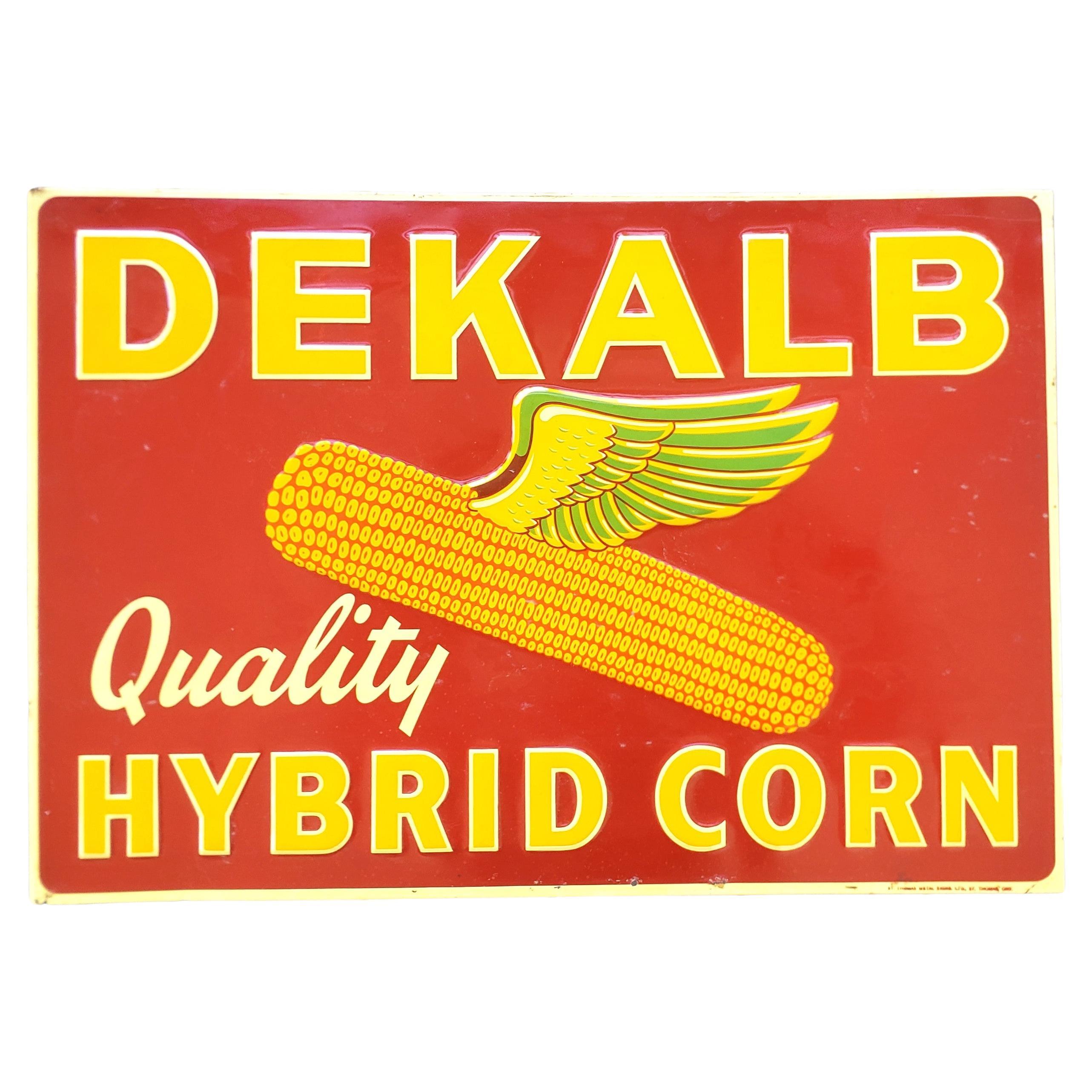 Mid-Century Embossed Dekalb Hybrid Corn Advertising Farm or Mercantile Sign For Sale