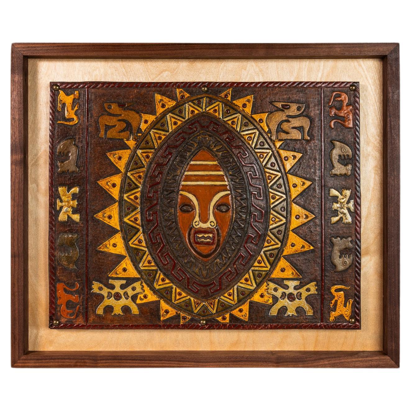 Mid-Century Embossed Leather Pre-Columbian Art by Angel Pazmino, Ecuador, 1960s For Sale