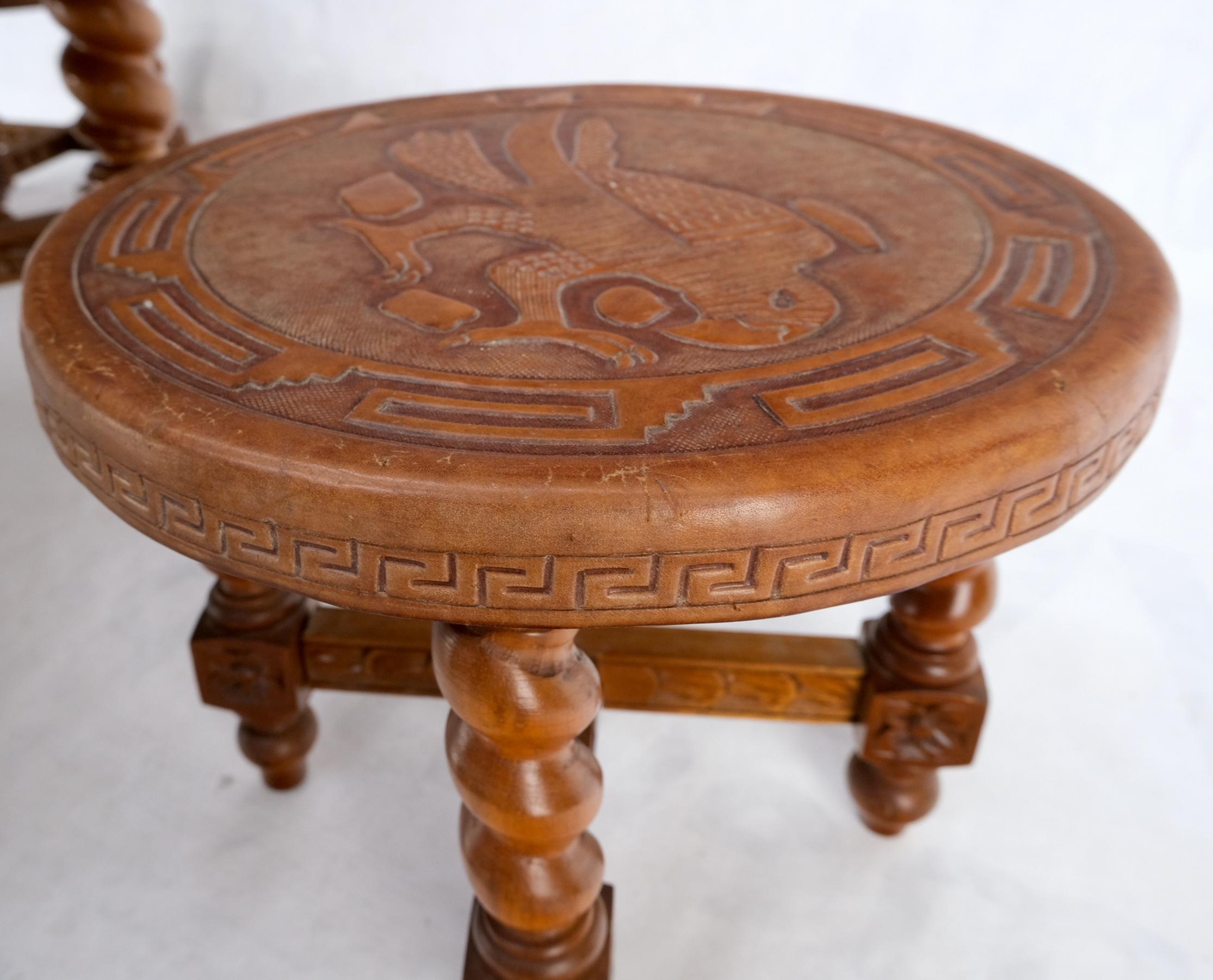 Mid Century Embossed Leather South American Coffee Table 4 Nesting Stools Chairs For Sale 5