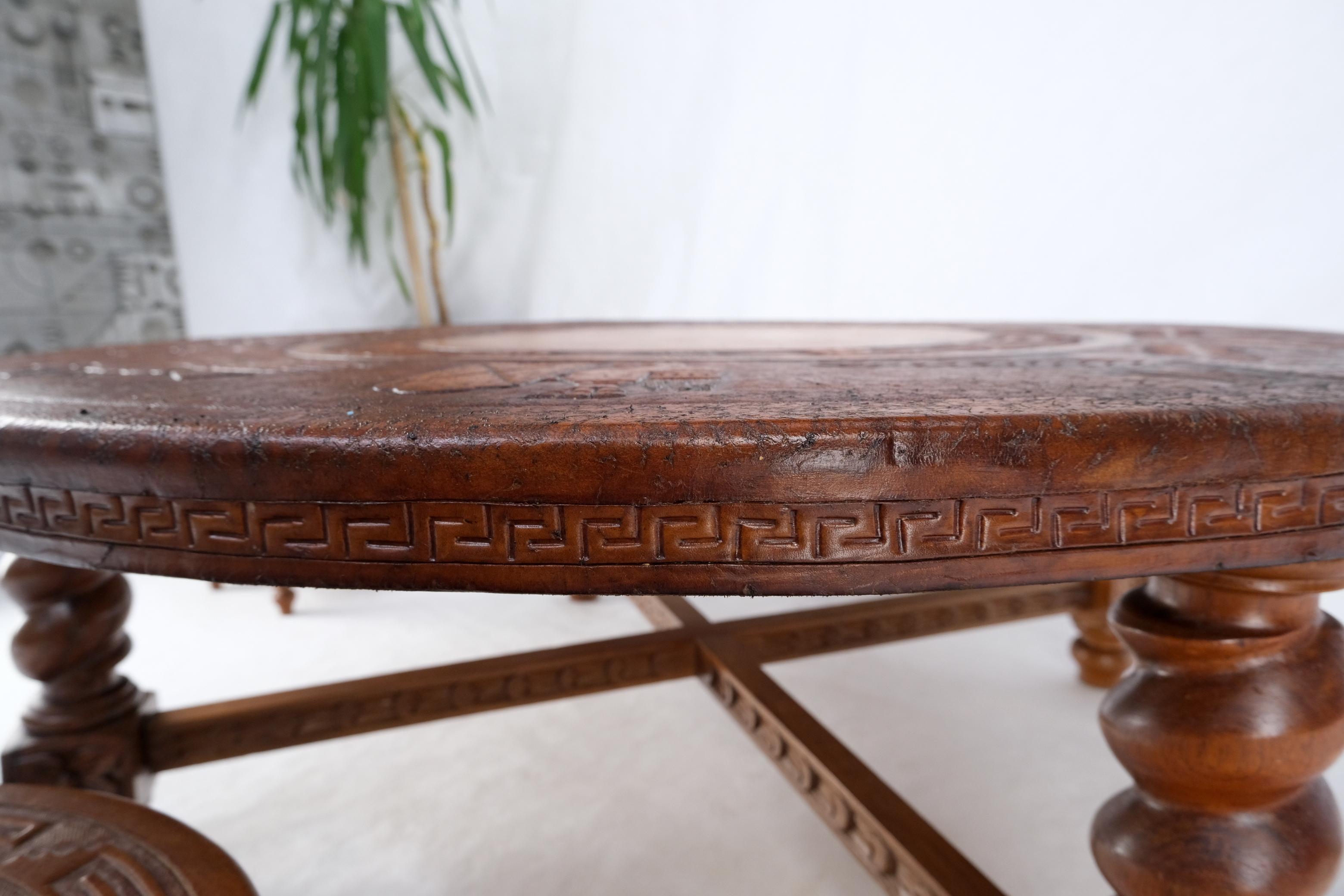 Mid Century Embossed Leather South American Coffee Table 4 Nesting Stools Chairs For Sale 7