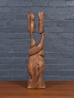 Mid-Century “Embracing G’nomies” Carved Cedar Sculpture by Witco