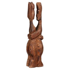 Mid-Century “Embracing G’nomies” Carved Cedar Sculpture by Witco