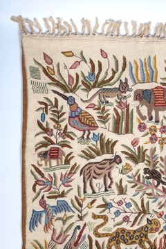 Mid Century Embroidered Animal and Bird Textile Wall Hanging Central Asia C.1940