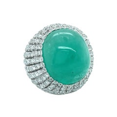 Vintage Mid-Century Emerald and Diamond 14K White Gold Ring