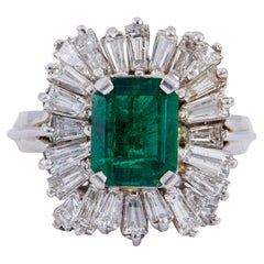 Mid Century Emerald and Diamond Platinum Ballerina Ring