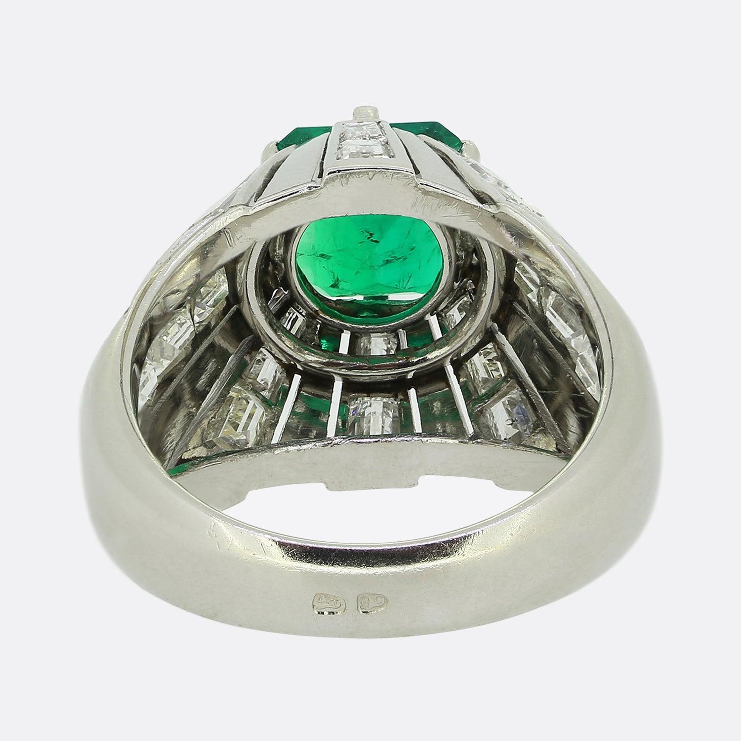 Square Cut Mid-Century Emerald and Diamond Ring For Sale