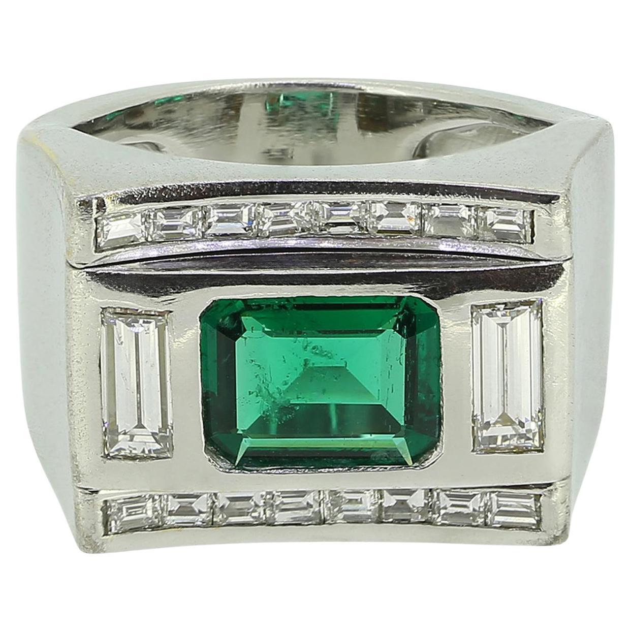 Mid Century Emerald and Diamond Ring