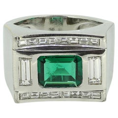 Mid Century Emerald and Diamond Ring