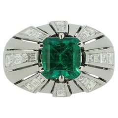 Mid-Century Emerald and Diamond Ring