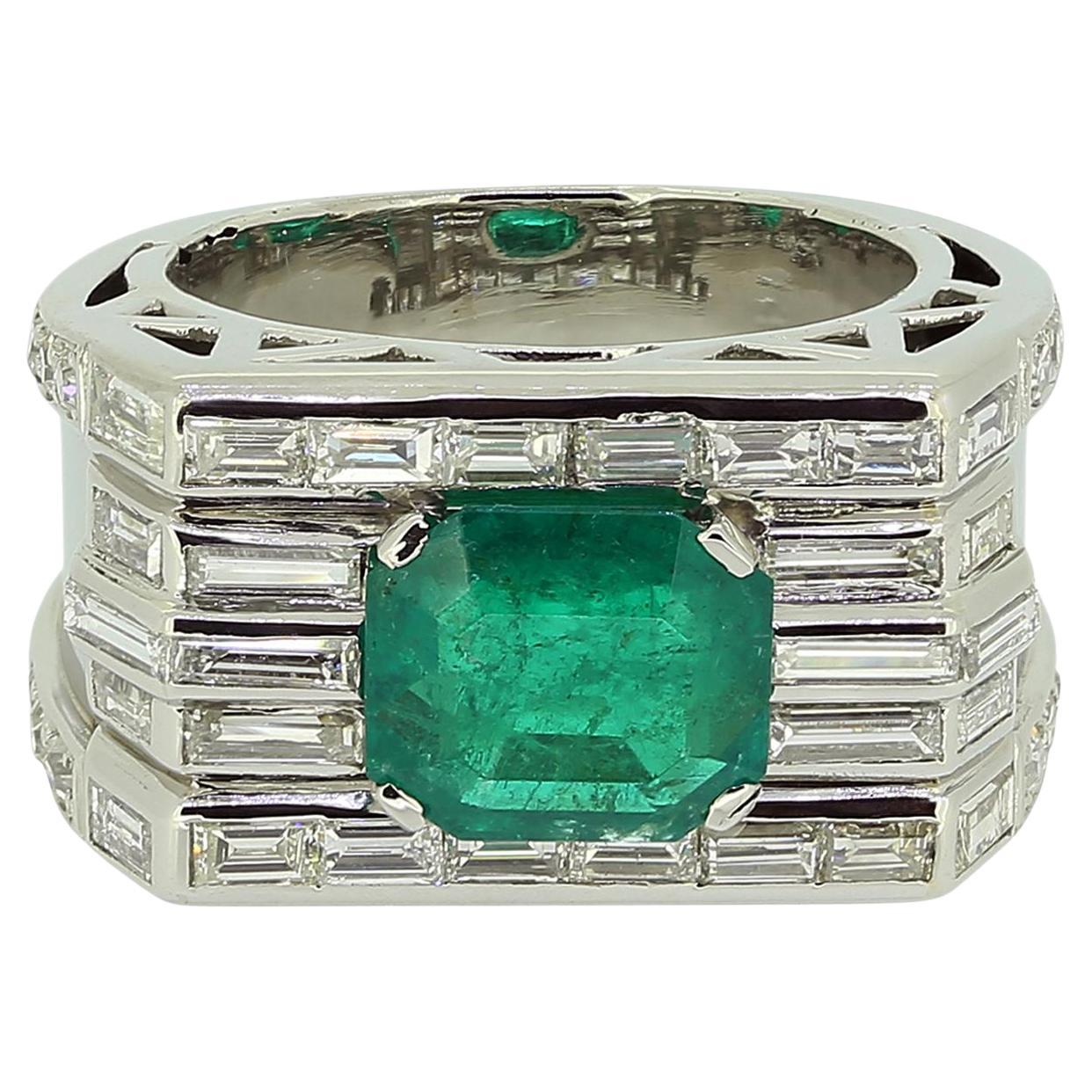 Mid-Century Emerald and Diamond Ring