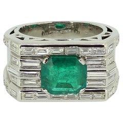 Mid-Century Emerald and Diamond Ring