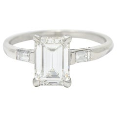 Mid-Century Emerald Cut 1.42 Carats Diamond Platinum Engagement Ring GIA