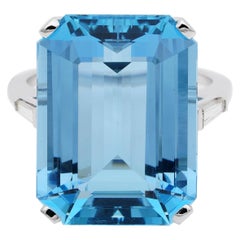 Midcentury Emerald Cut 21.30 Carat Natural Aquamarine Diamond Ring