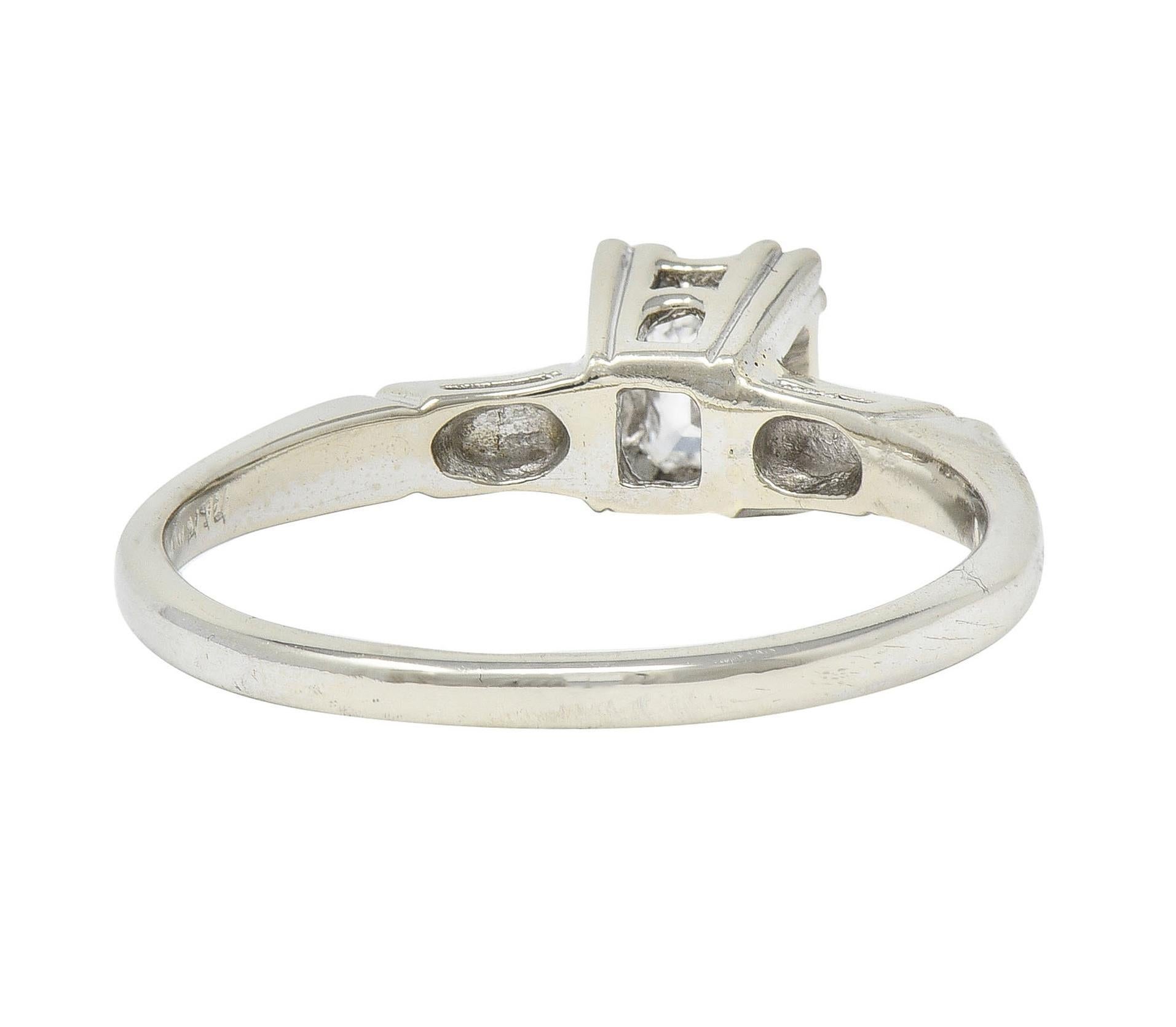 Women's or Men's Mid-Century Emerald Cut Diamond Platinum 14K White Gold Vintage Engagement Ring For Sale