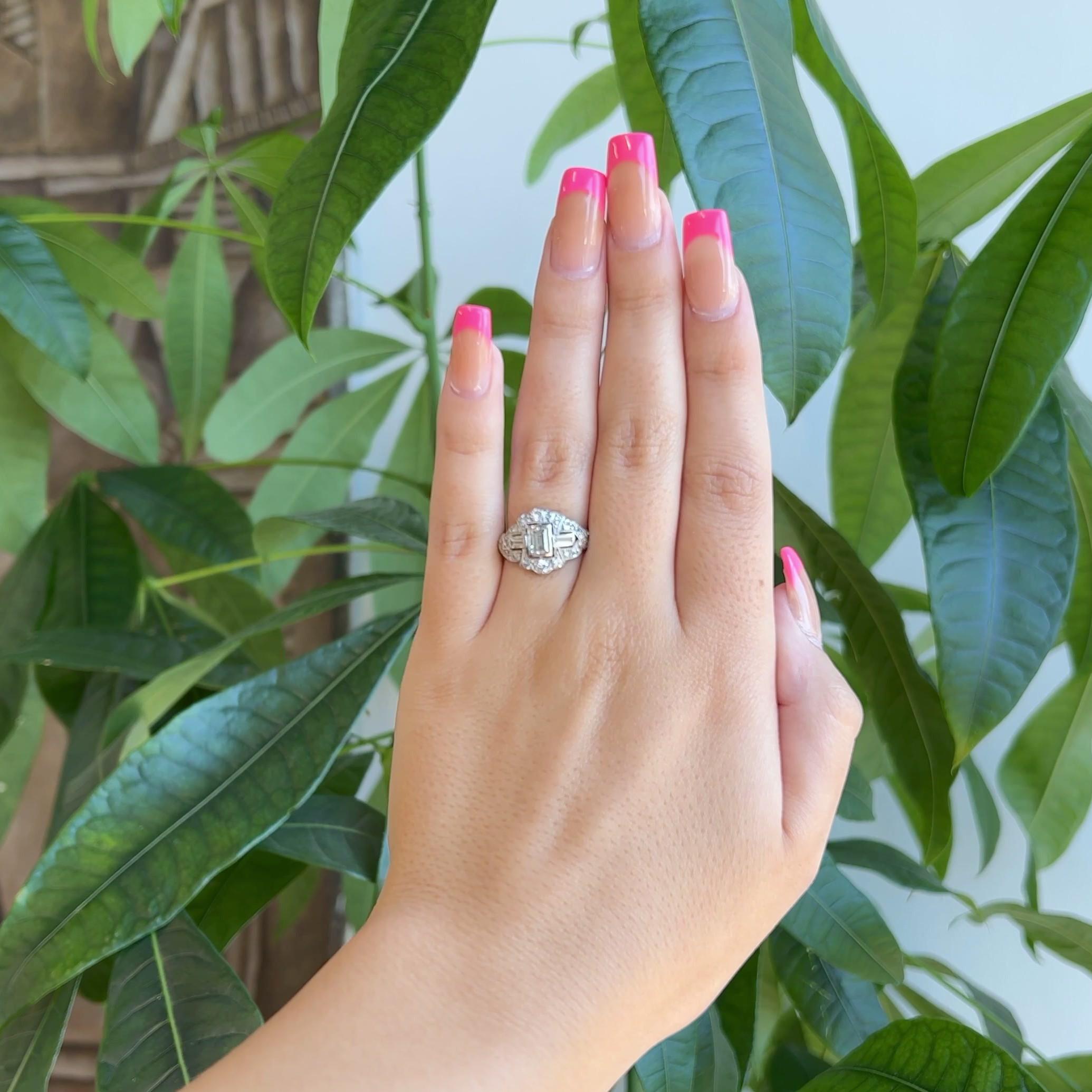 Mid-Century 0.45 Carat Emerald Cut Diamond Platinum Ring In Excellent Condition In Beverly Hills, CA