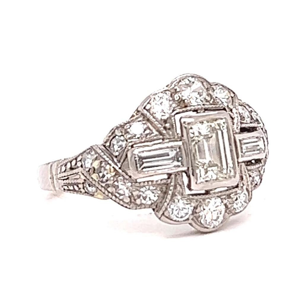 Mid-Century 0.45 Carat Emerald Cut Diamond Platinum Ring 1
