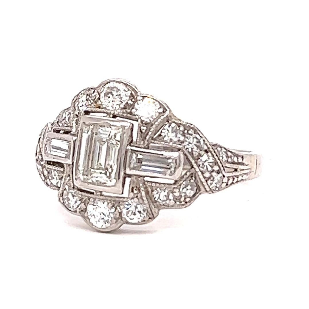 Mid-Century 0.45 Carat Emerald Cut Diamond Platinum Ring 2