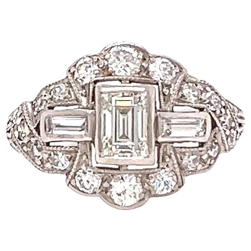 Mid-Century 0.45 Carat Emerald Cut Diamond Platinum Ring