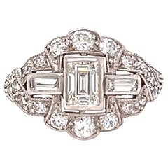 Mid-Century 0.45 Carat Emerald Cut Diamond Platinum Ring