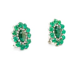 Mid-Century Emerald & Diamond Earrings in 14k White Gold