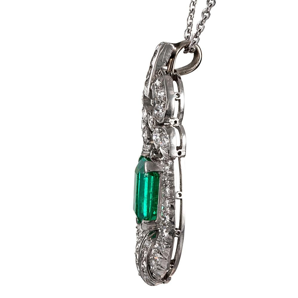Midcentury Emerald and Diamond Pendant In Good Condition In Carmel-by-the-Sea, CA