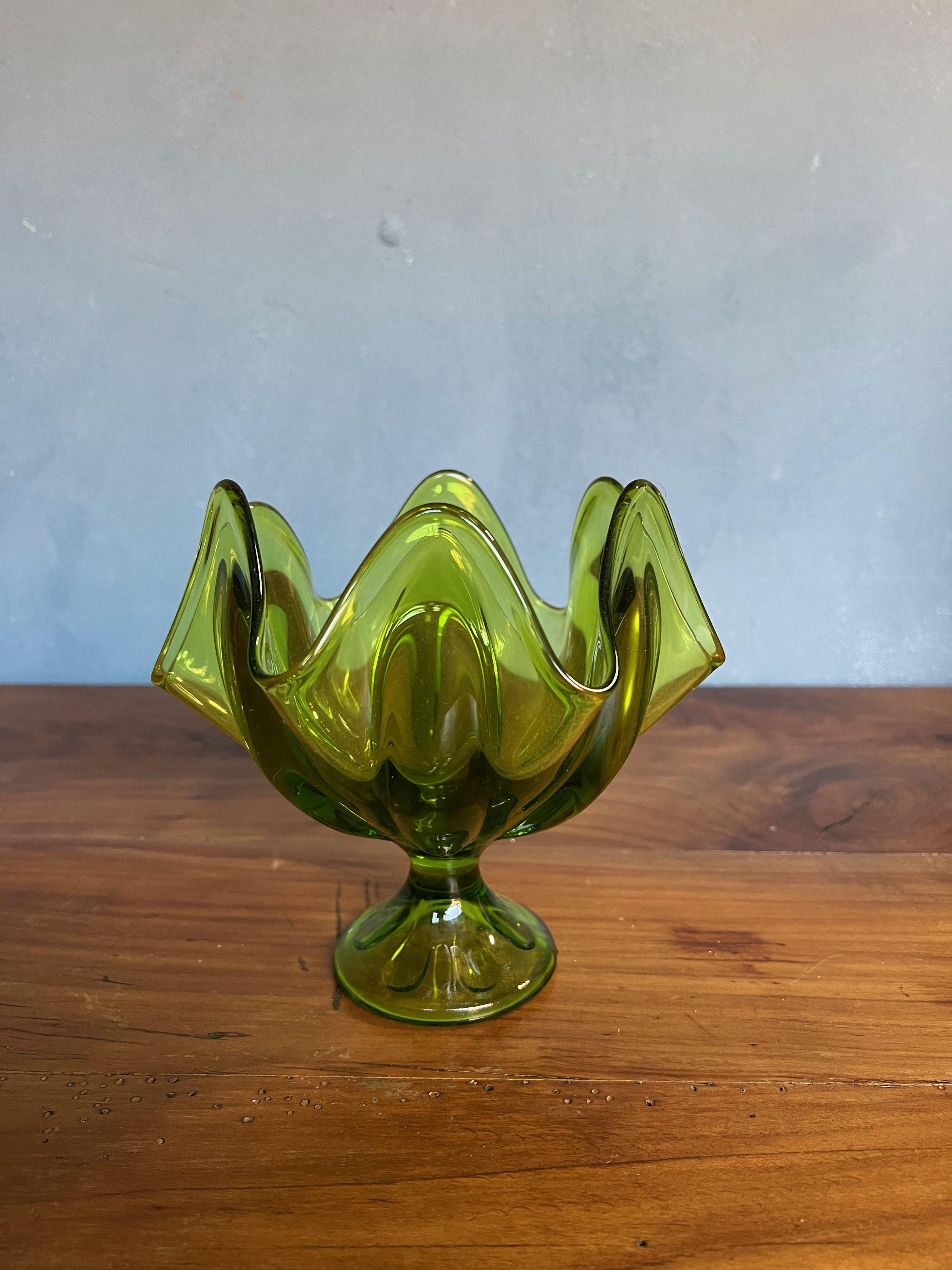 American Mid-Century Emerald Green Footed Dish For Sale