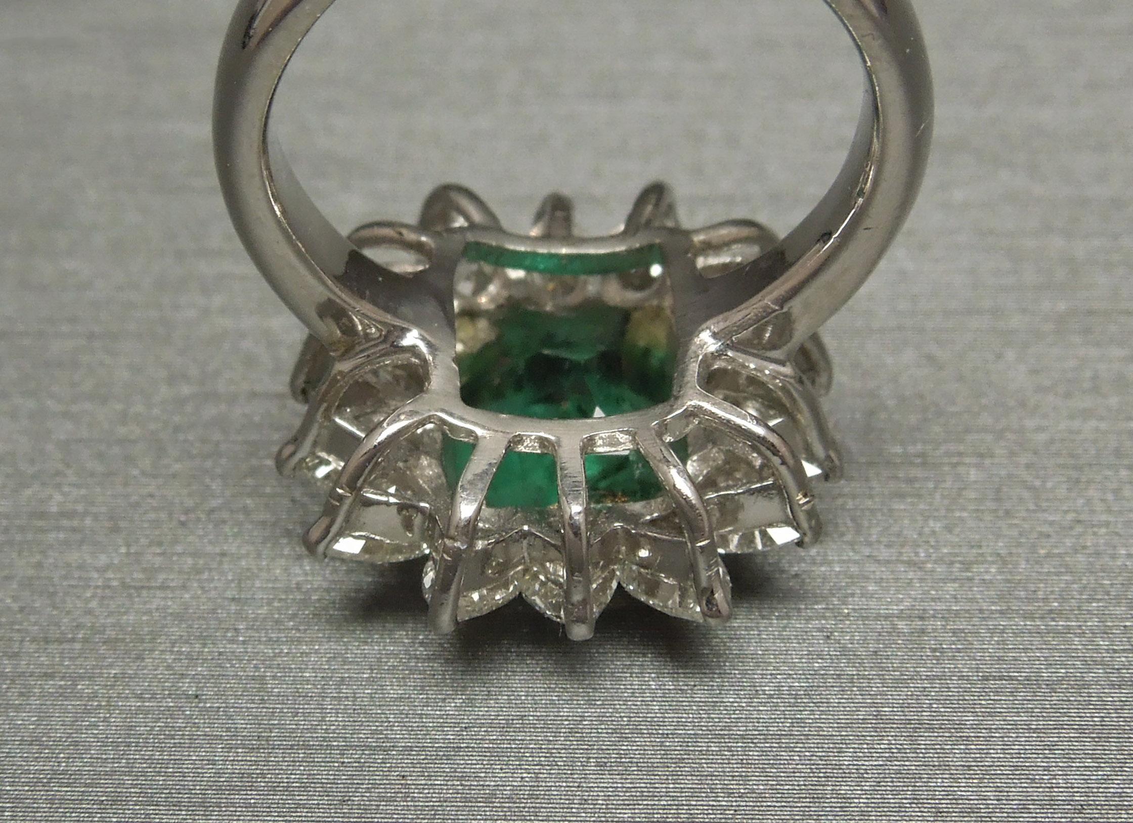 Midcentury GIA Emerald and Pear Cut Diamond Cocktail Ring For Sale 2