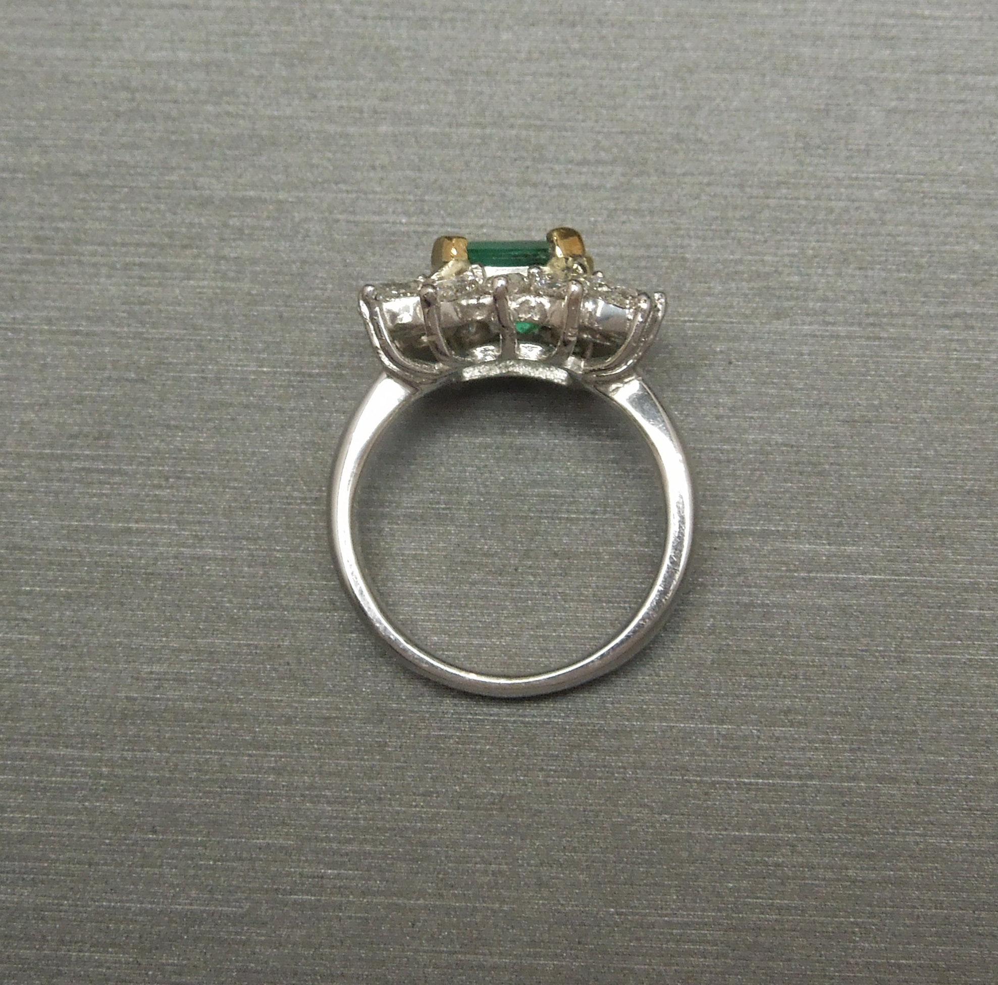 Midcentury GIA Emerald and Pear Cut Diamond Cocktail Ring For Sale 3