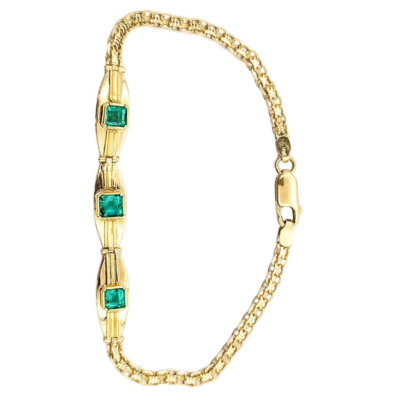 Bracelet de station en or 14k avec émeraude du milieu du siècle