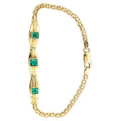 Bracelet de station en or 14k avec émeraude du milieu du siècle