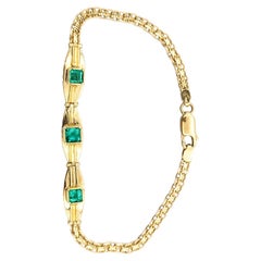 Mid-Century Emerald Station Bracelet in 14k Yellow Gold