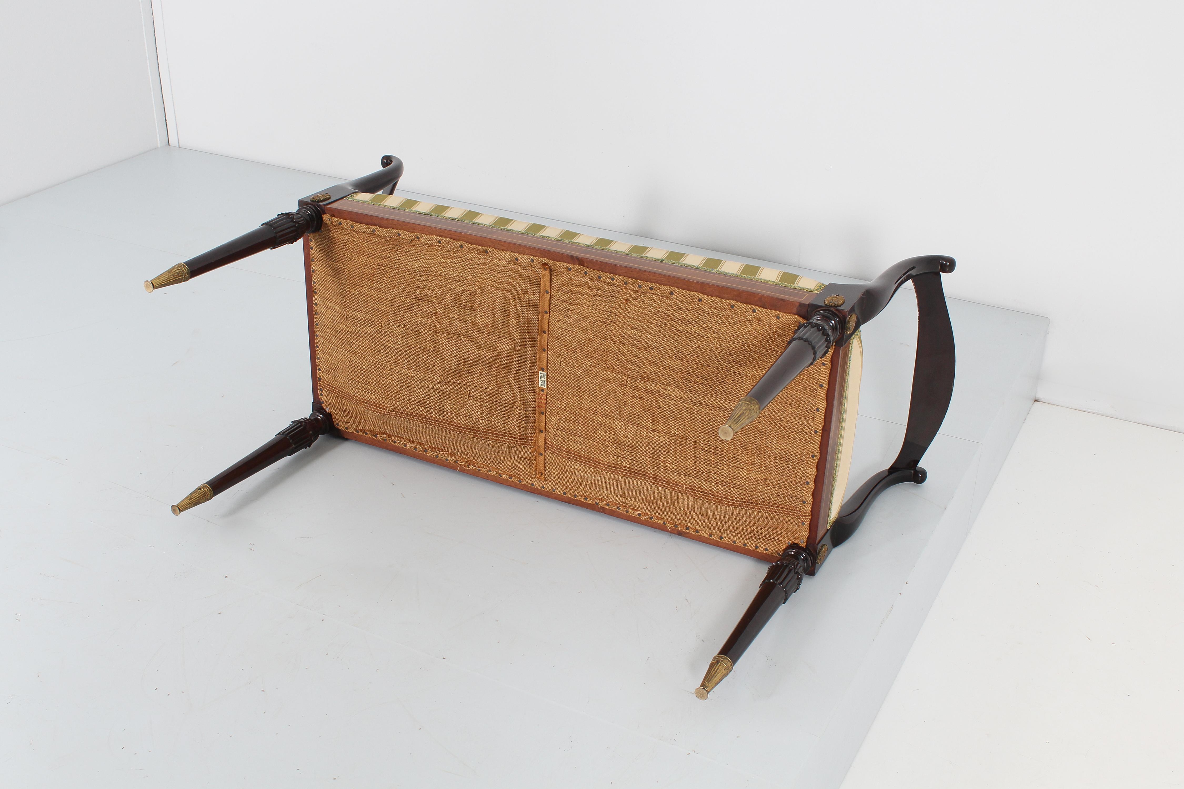 Mid-Century Emilio Lancia Wooden Bench with Striped Fabric , Italy, 1950s For Sale 11