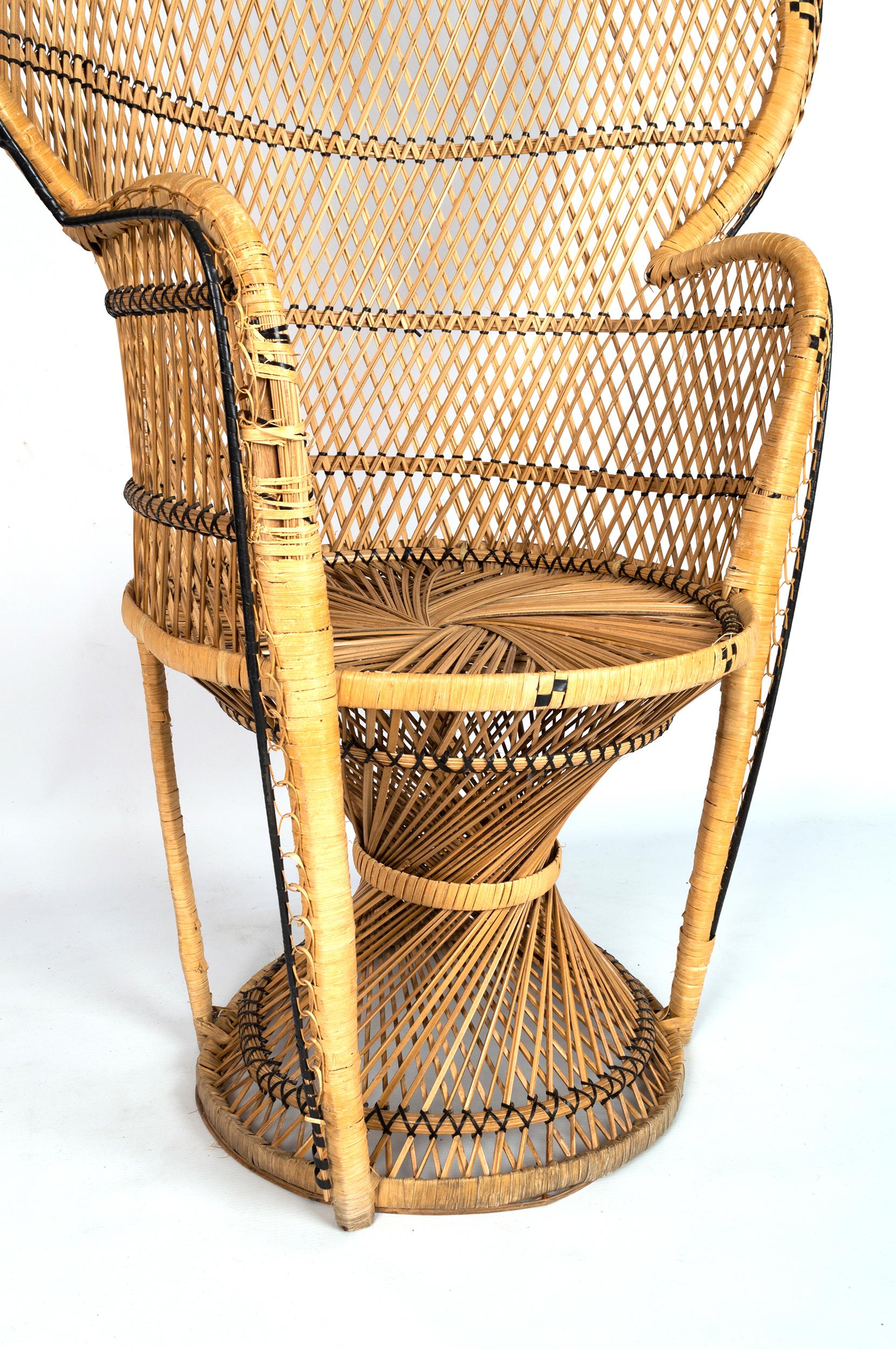 Italian Mid Century Emmanuel Peacock Wicker Rattan Chair. C.1960 Italy For Sale