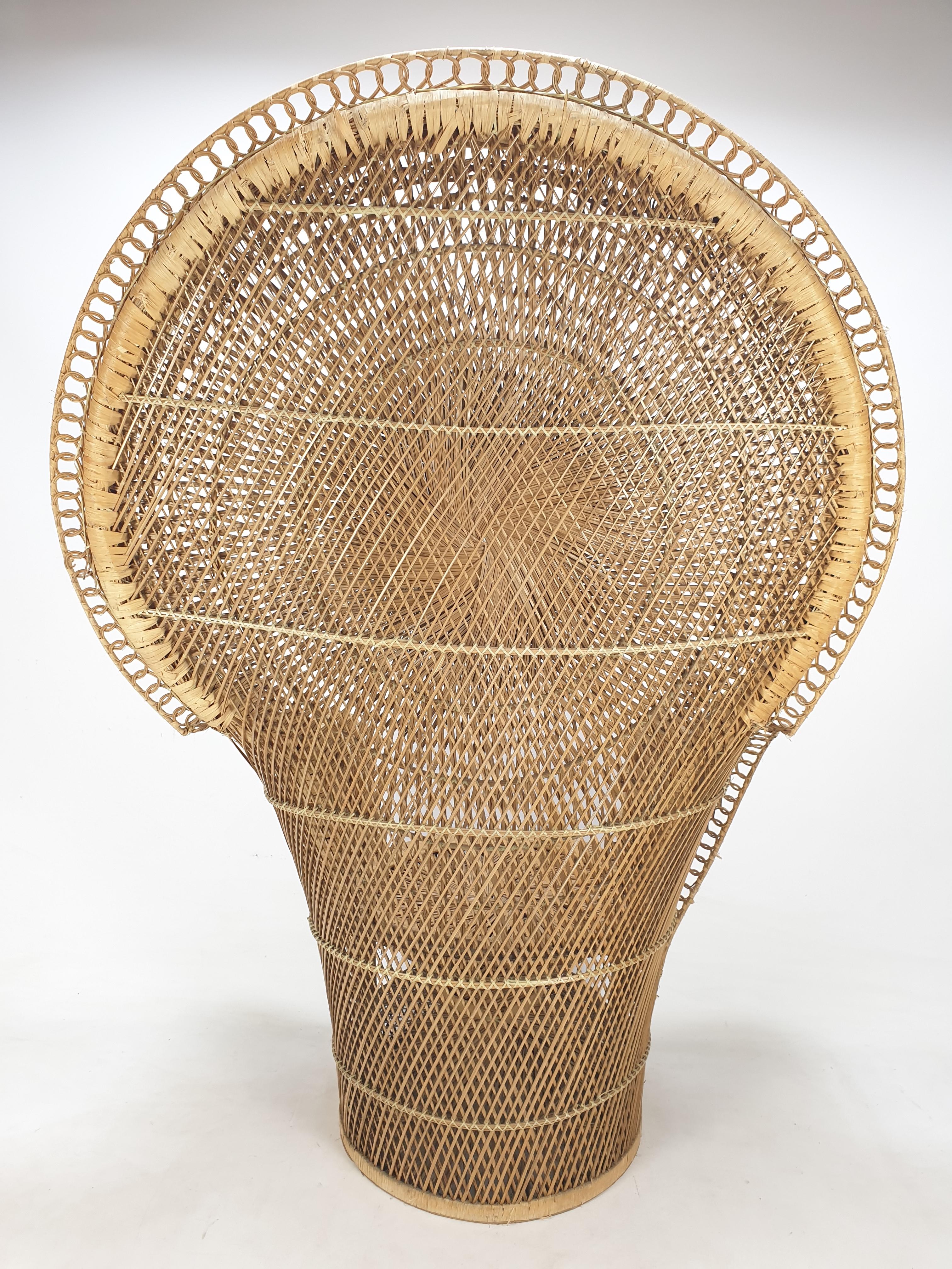Midcentury Emmanuelle or Peacock Rattan and Wicker Chair, Italy 1960s For Sale 2