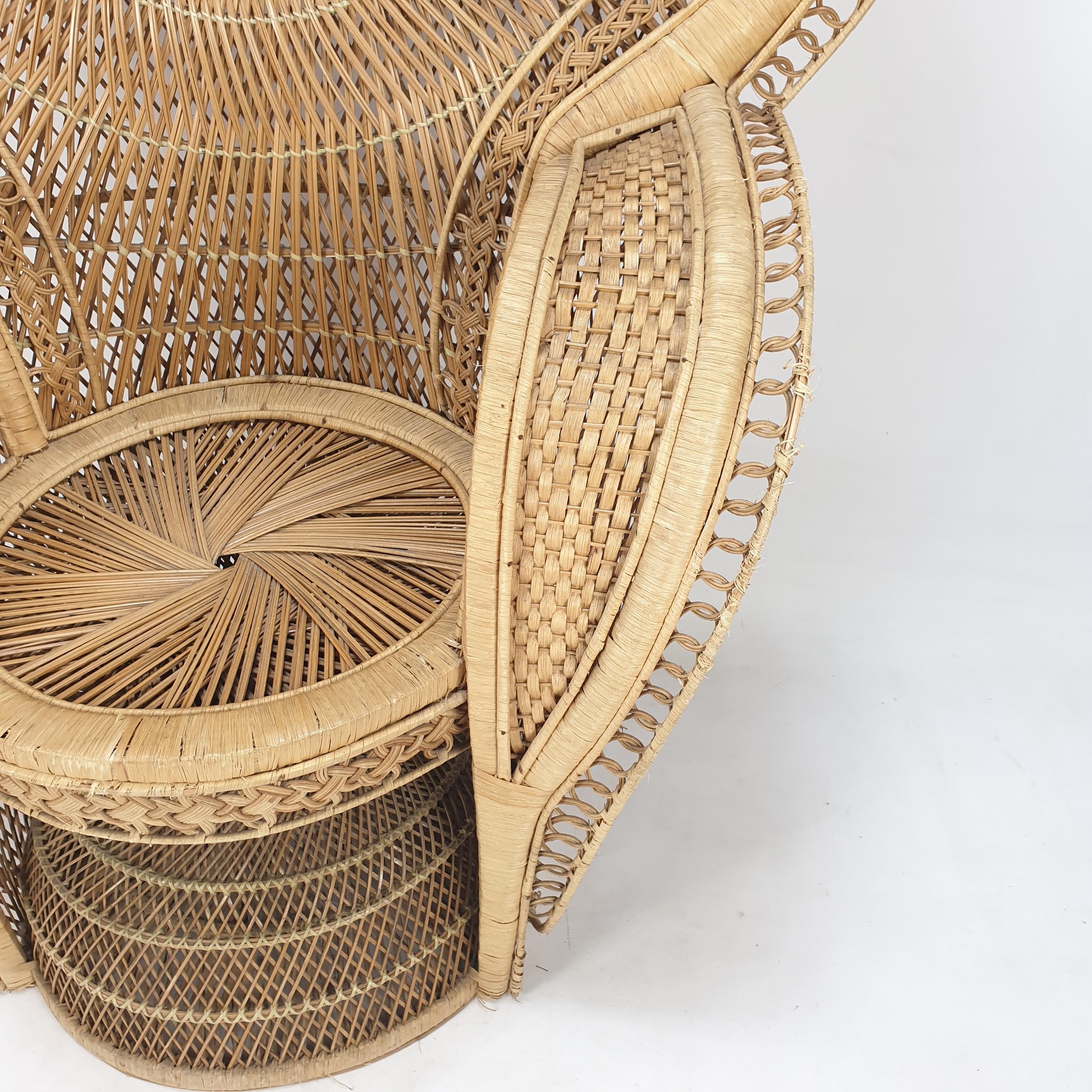 Midcentury Emmanuelle or Peacock Rattan and Wicker Chair, Italy 1960s For Sale 4