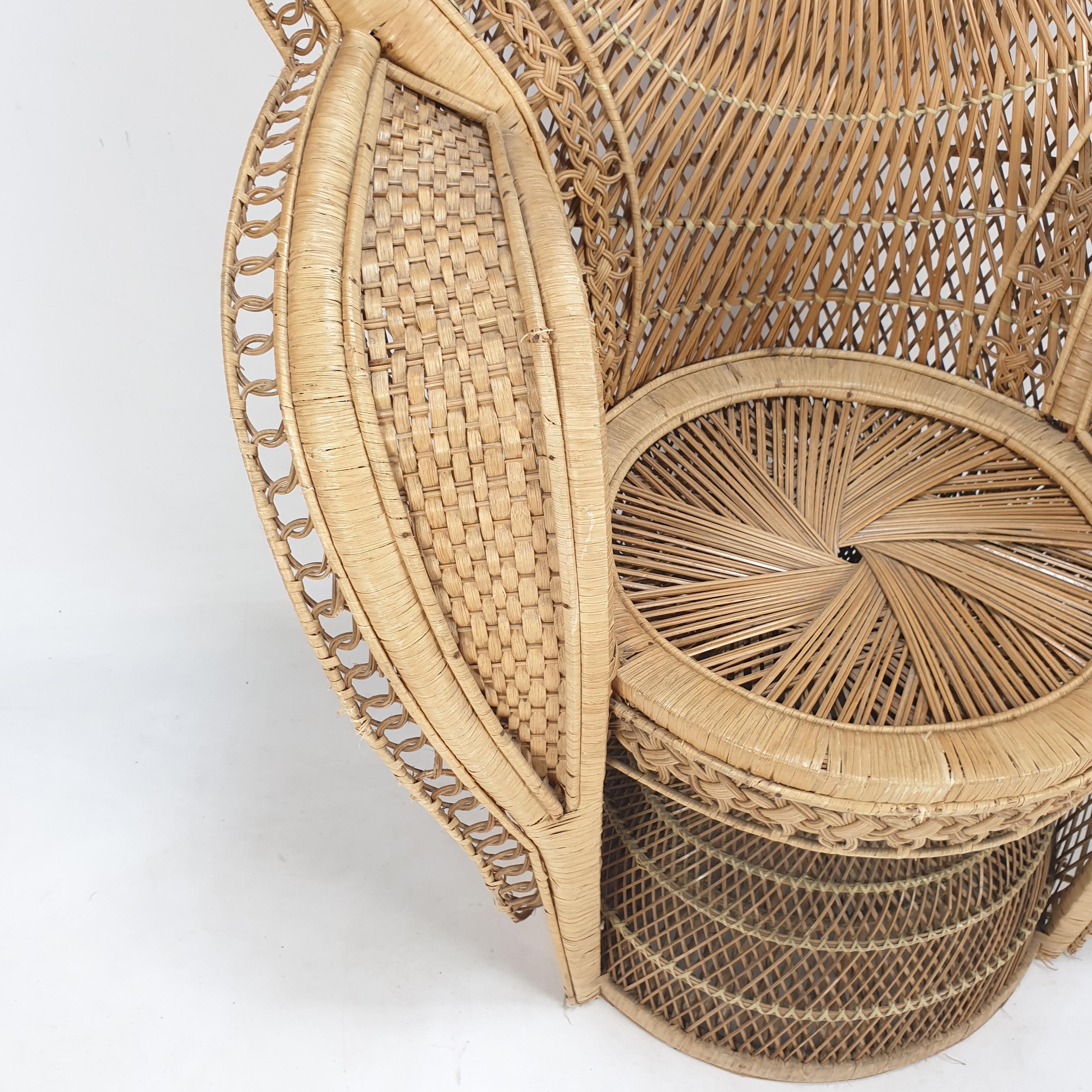 Midcentury Emmanuelle or Peacock Rattan and Wicker Chair, Italy 1960s For Sale 5