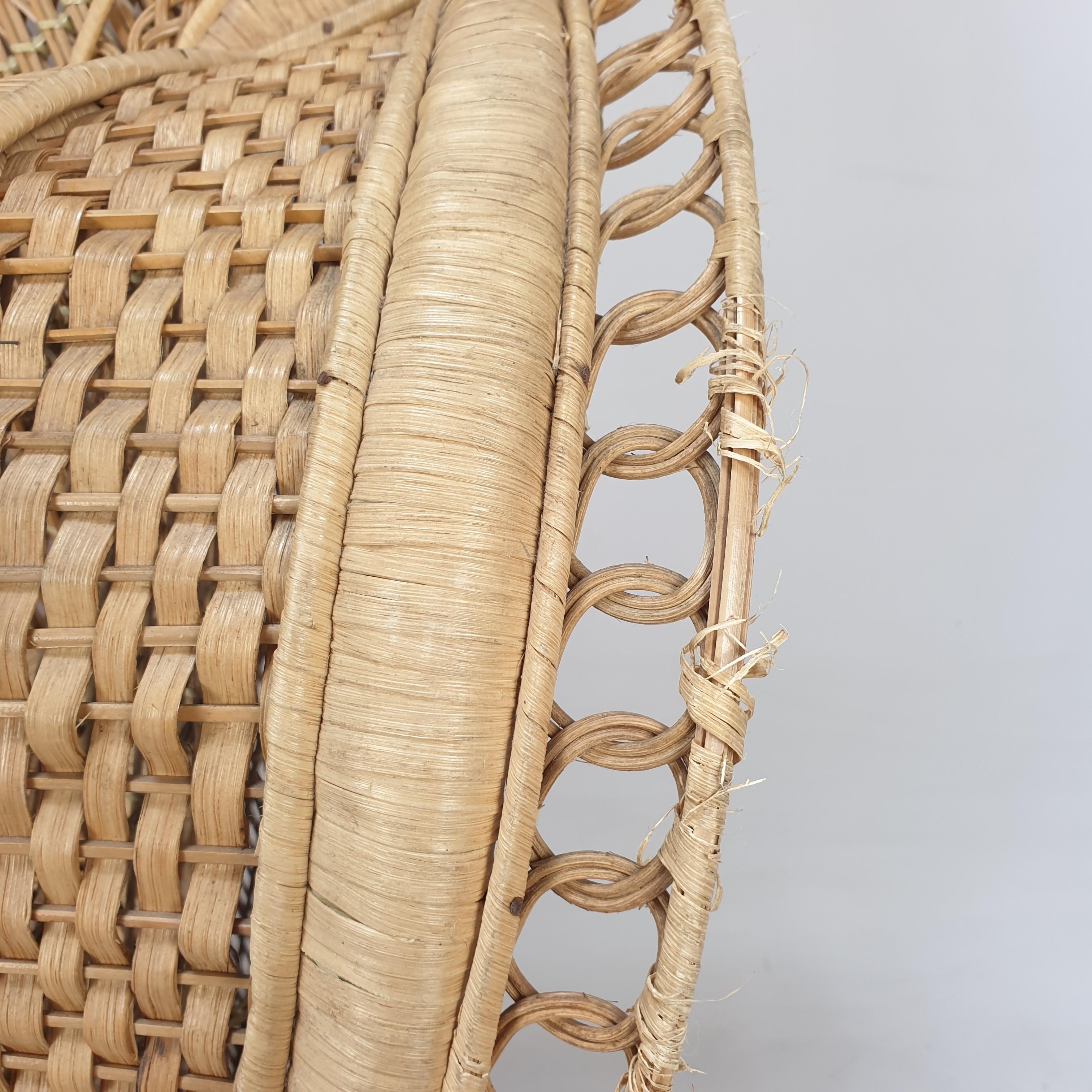 Midcentury Emmanuelle or Peacock Rattan and Wicker Chair, Italy 1960s For Sale 9