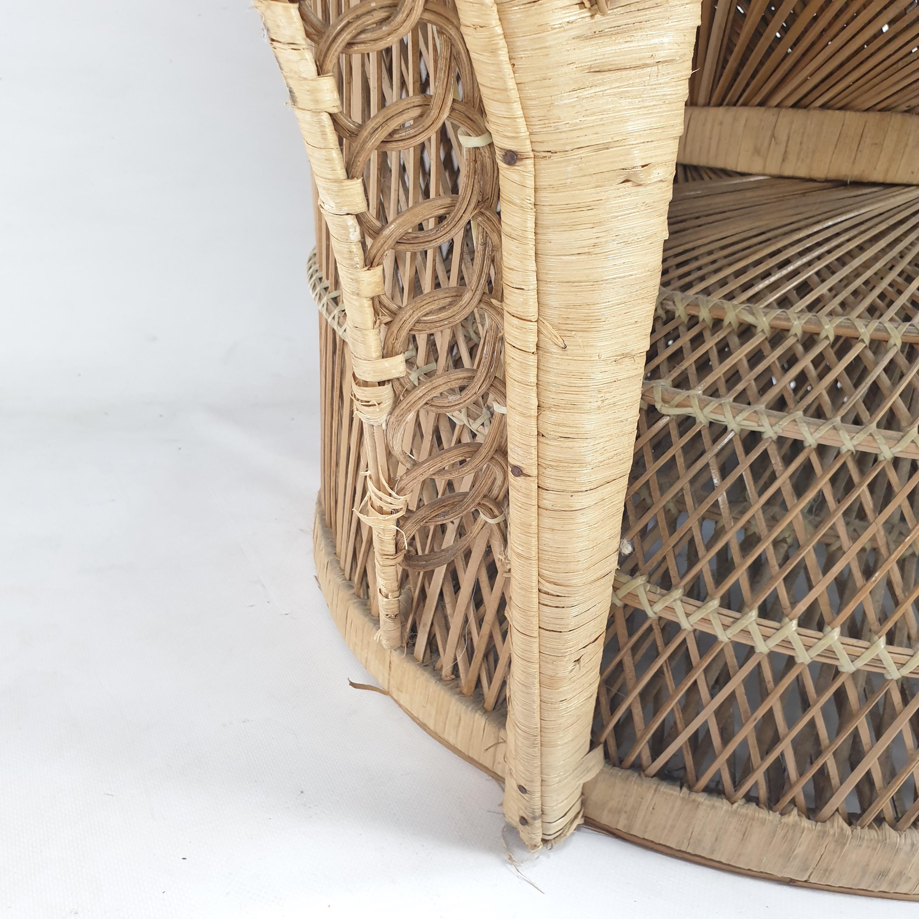 Midcentury Emmanuelle or Peacock Rattan and Wicker Chair, Italy 1960s For Sale 11
