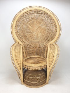 Midcentury Emmanuelle or Peacock Rattan and Wicker Chair, Italy 1960s