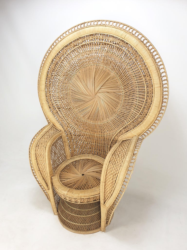 Midcentury Emmanuelle or Peacock Rattan and Wicker Chair, Italy