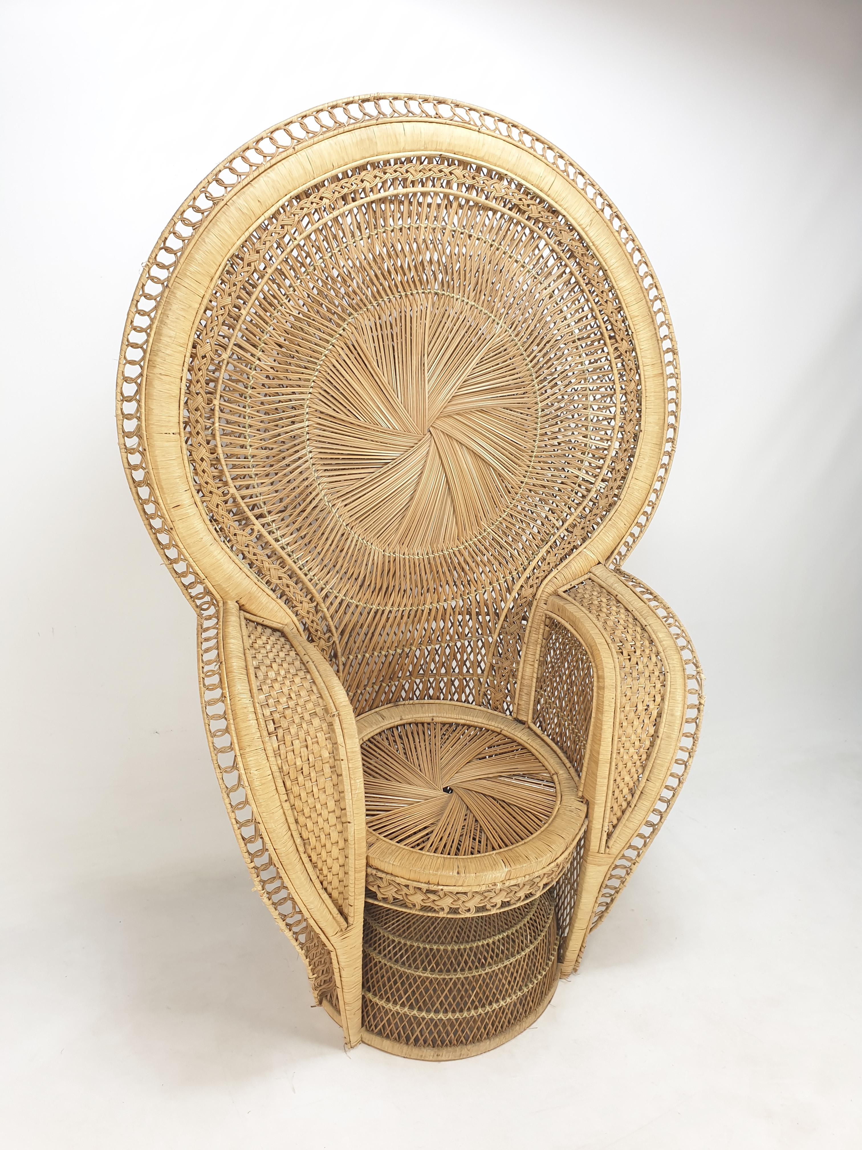 Italian Midcentury Emmanuelle or Peacock Rattan and Wicker Chair, Italy 1960s For Sale