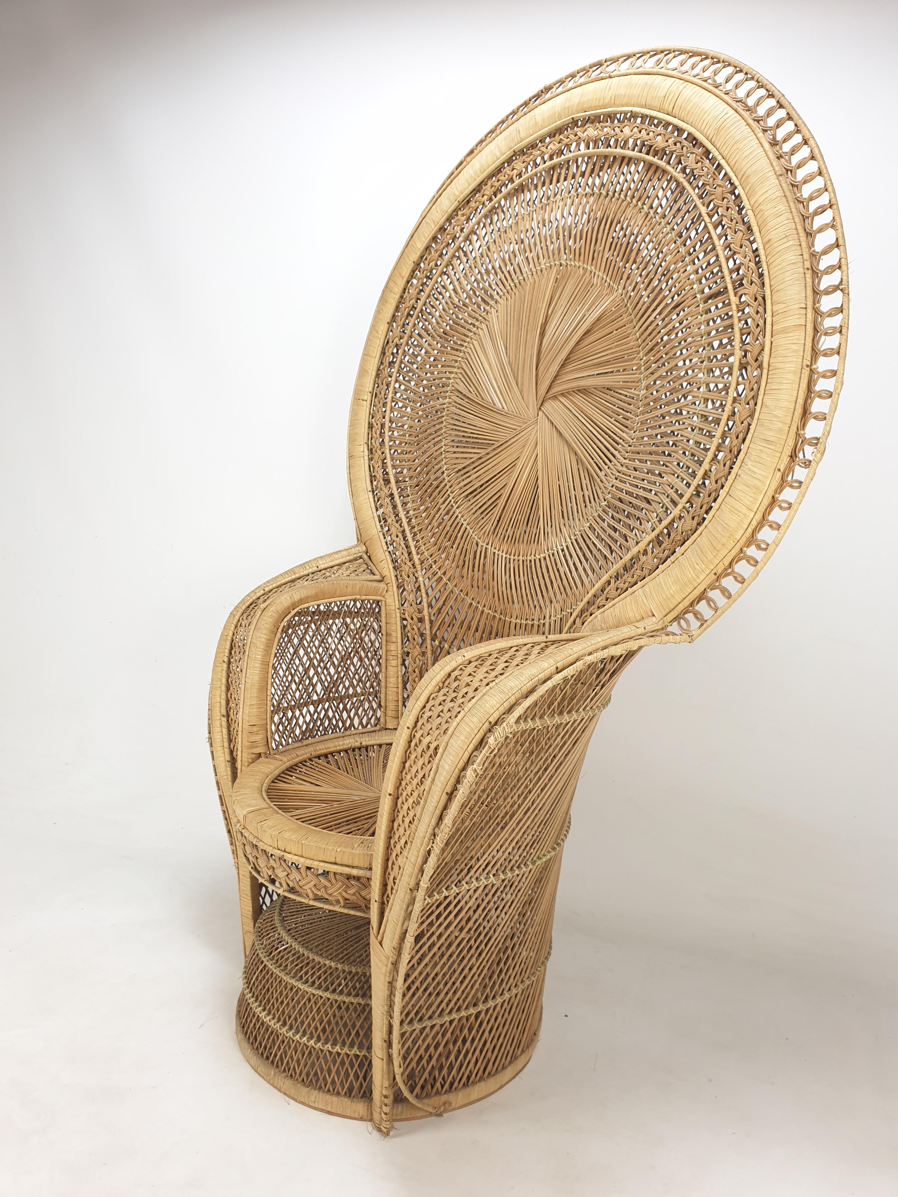 Mid-20th Century Midcentury Emmanuelle or Peacock Rattan and Wicker Chair, Italy 1960s For Sale