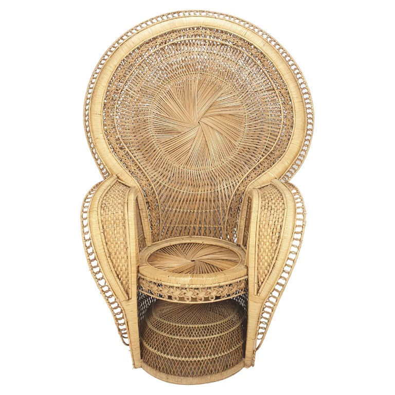 Midcentury Emmanuelle or Peacock Rattan and Wicker Chair, Italy