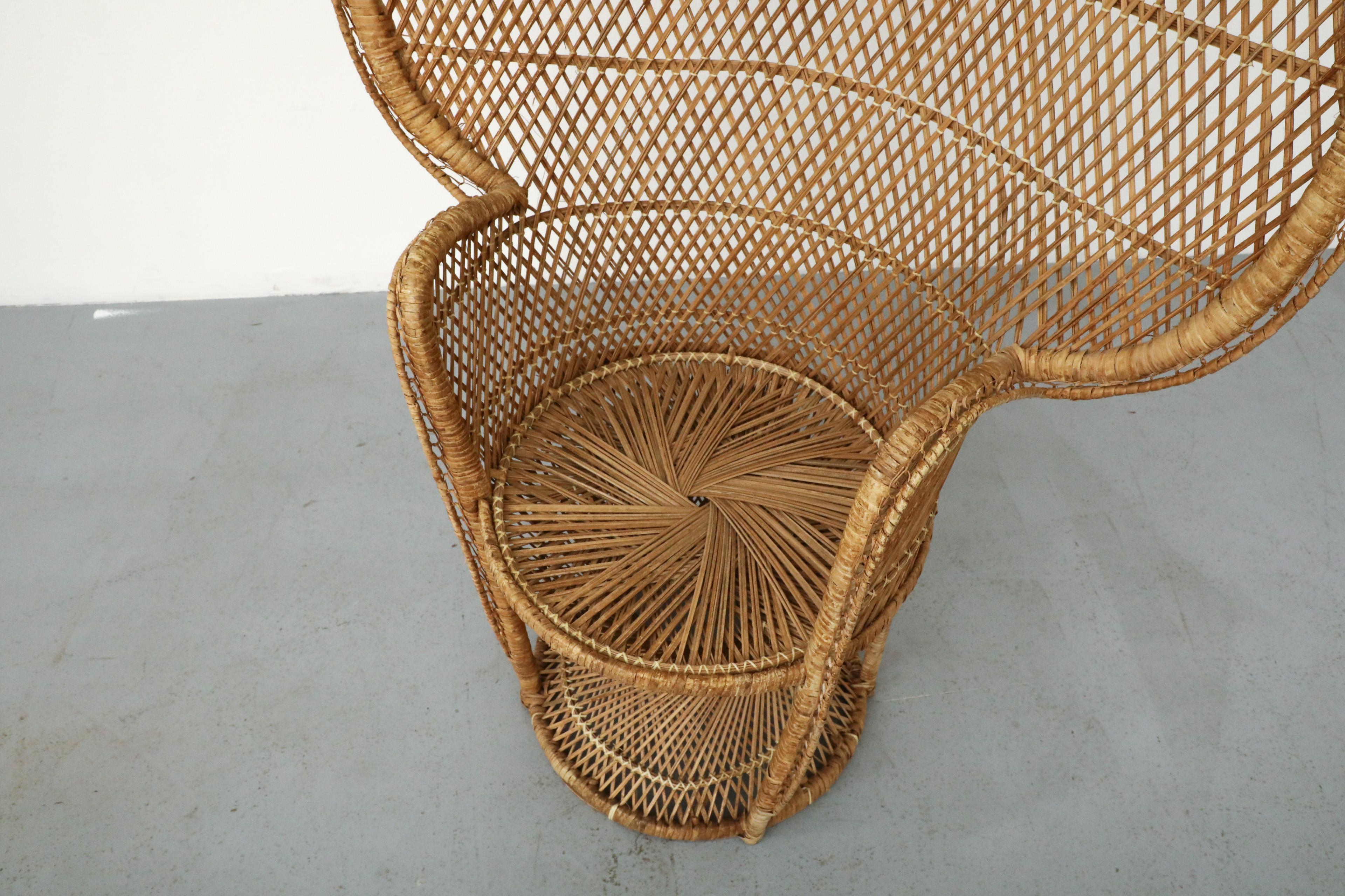 Mid-Century Woven Rattan Peacock High Back Lounge Chair with Armrests For Sale 4