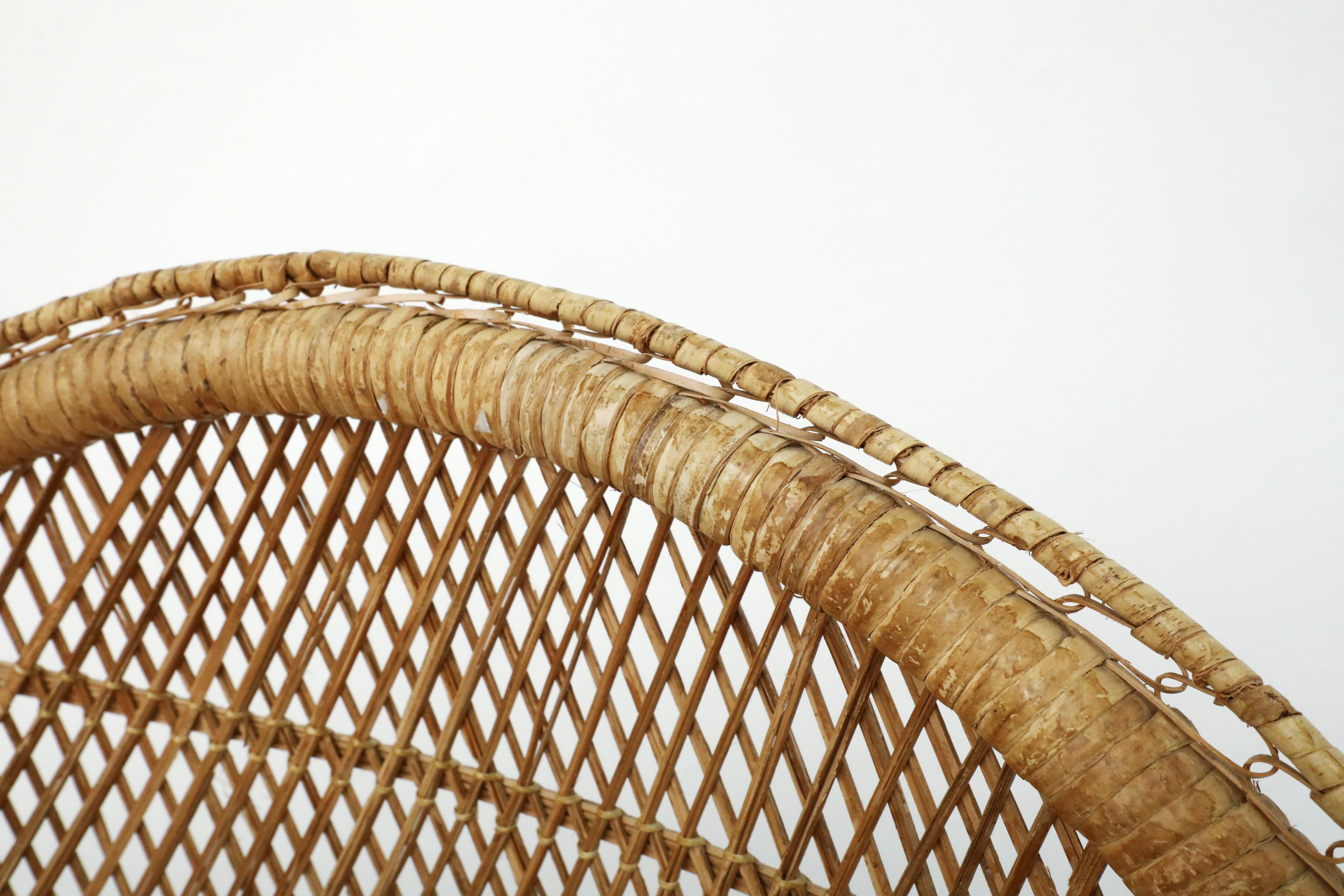 Mid-Century Woven Rattan Peacock High Back Lounge Chair with Armrests For Sale 6