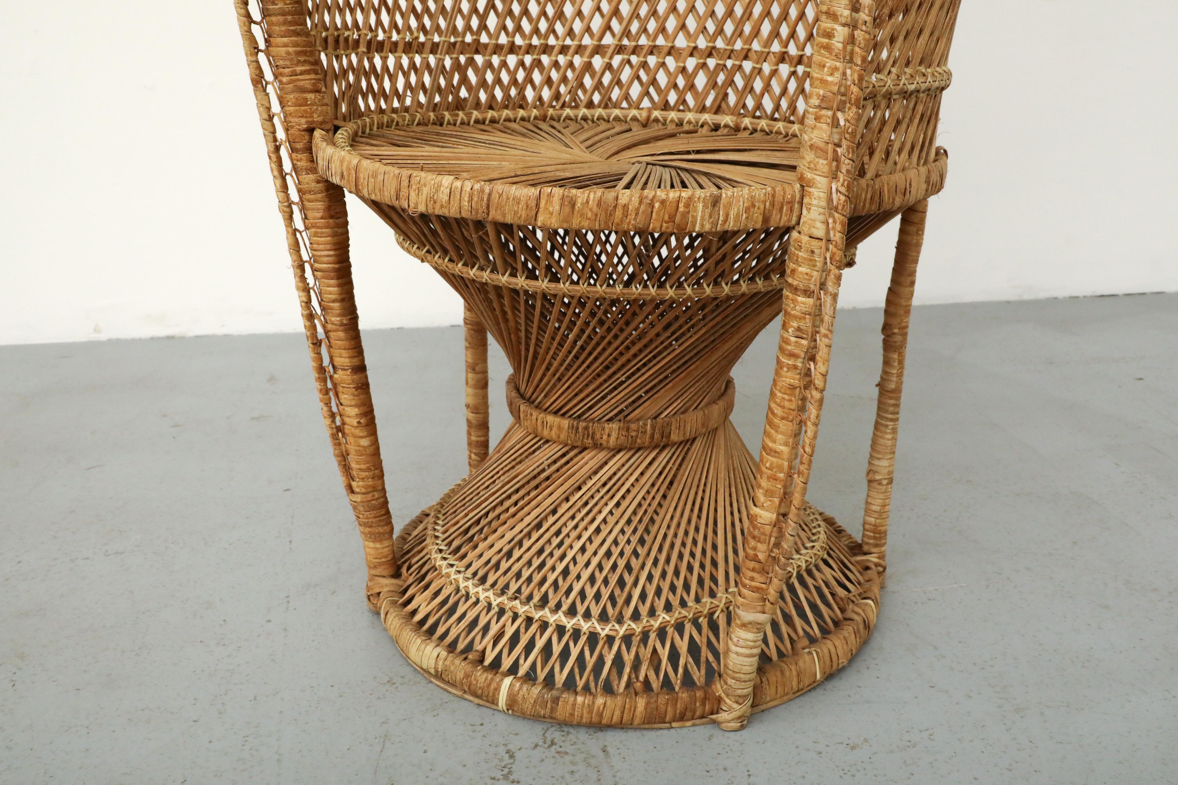 Mid-Century Woven Rattan Peacock High Back Lounge Chair with Armrests For Sale 7