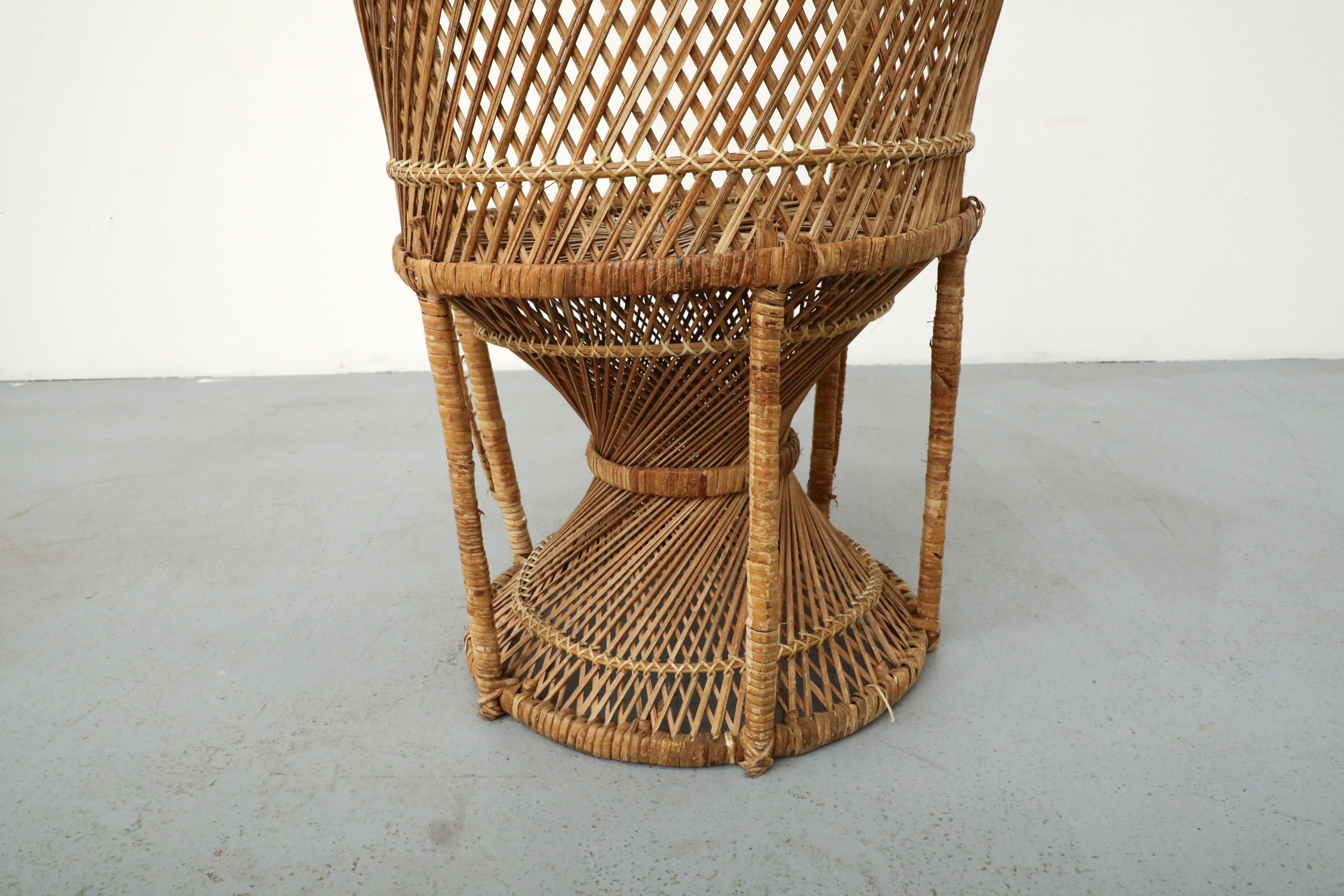 Mid-Century Woven Rattan Peacock High Back Lounge Chair with Armrests For Sale 9