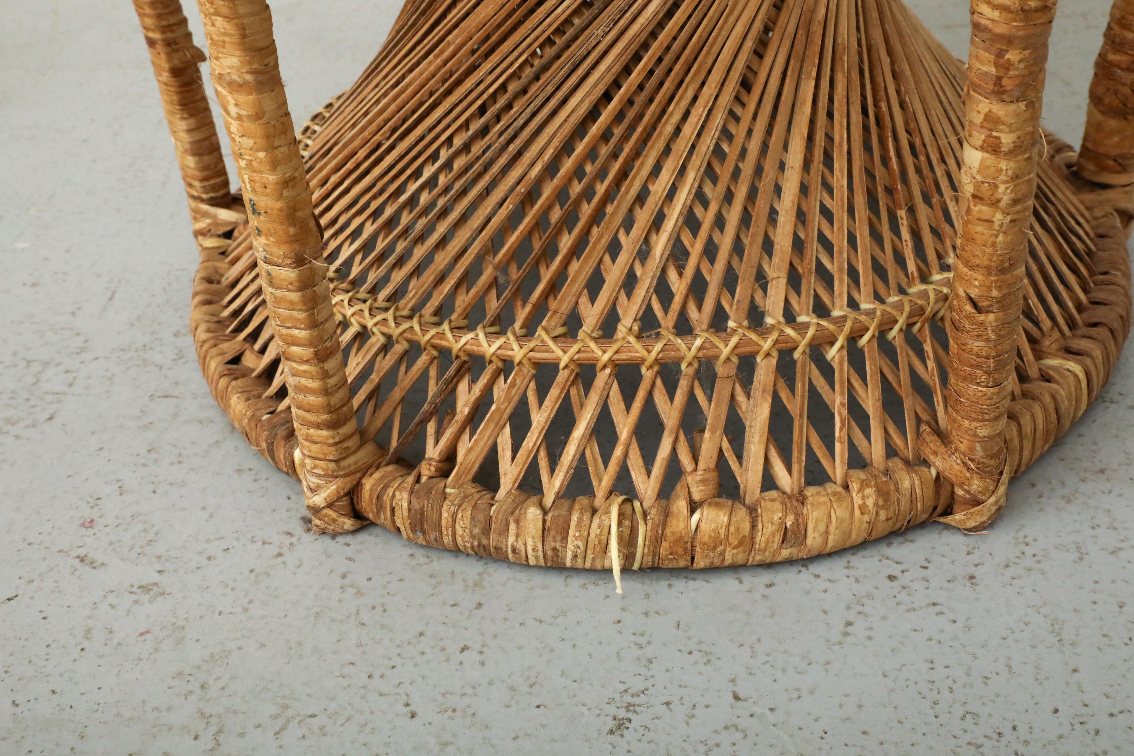 Mid-Century Woven Rattan Peacock High Back Lounge Chair with Armrests For Sale 10