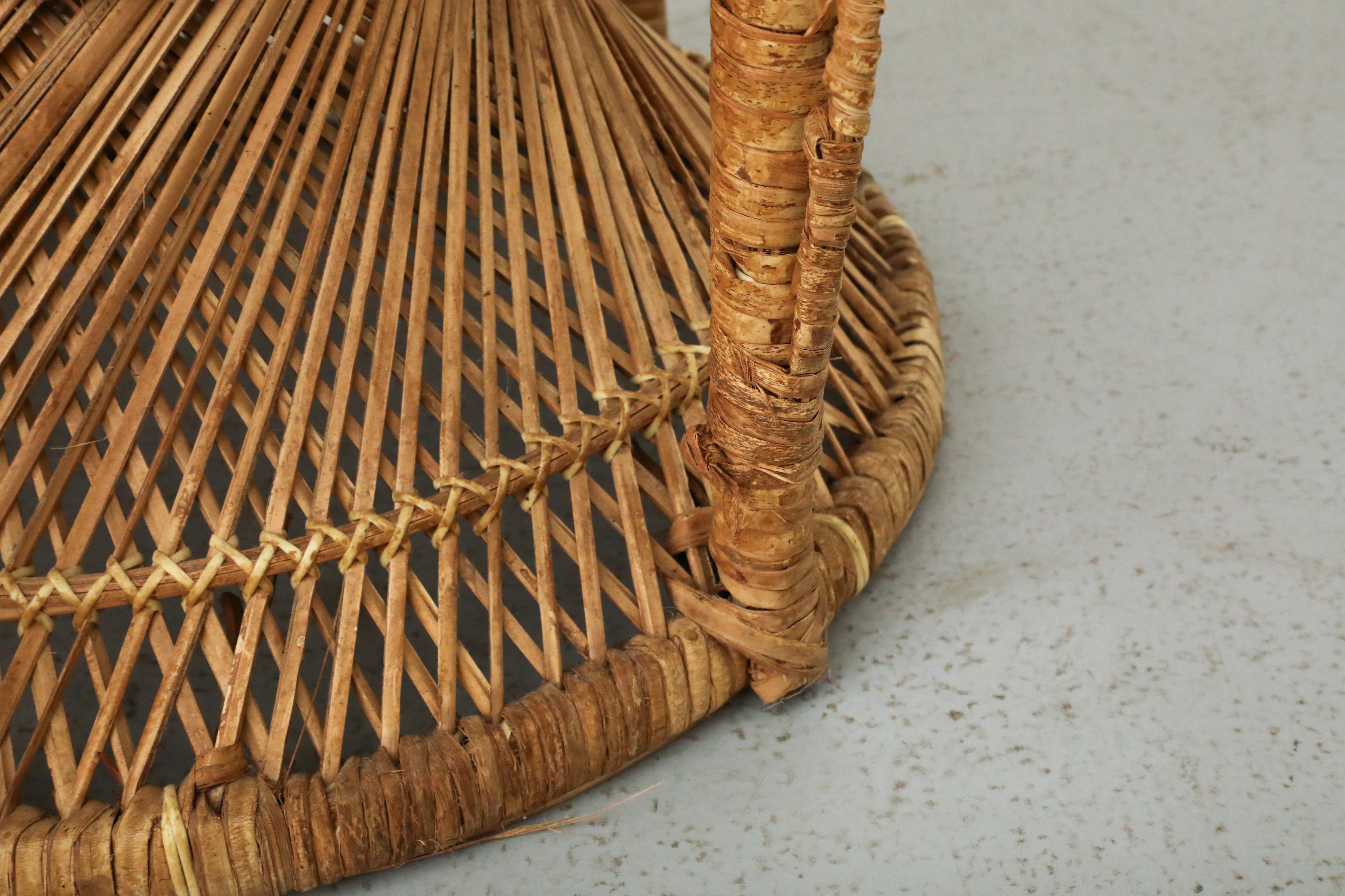 Mid-Century Woven Rattan Peacock High Back Lounge Chair with Armrests For Sale 12